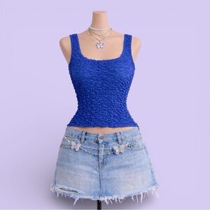 Vintage Y2K Blue Popcorn Textured Stretch Top XS/S Stretch Coquette Indie Boho